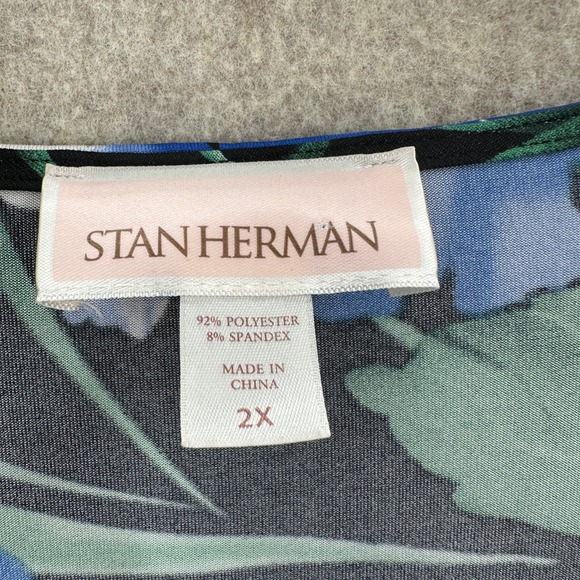 Stan Herman 2X Floral Sleeveless V Neck‎ Slinky Midi Dress Blue Purple Pockets - Picture 6 of 9